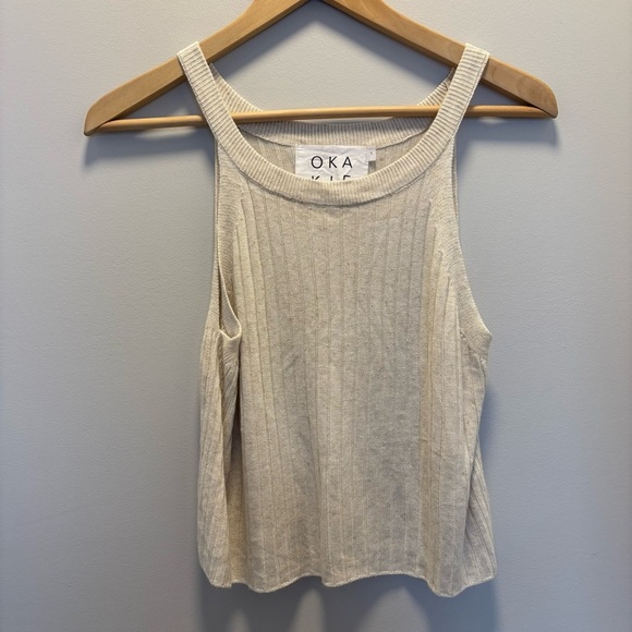 Okakie beige ribbed sleeveless ribbed tank - Picture 1 of 6